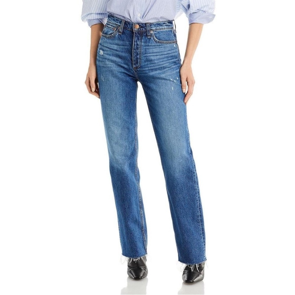 rag & bone High-Rise Straight-Leg Jeans in Medium Blue
